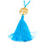 Light Blue Crystal Bead Necklace with Gold Tone Tree Of LIfe/ Silk Tassel Pendant - 84cm L/ 10cm Tassel - view 5