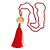 Red Crystal Bead Necklace with Gold Tone Tree Of LIfe/ Silk Tassel Pendant - 84cm L/ 10cm Tassel - view 6