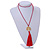 Red Crystal Bead Necklace with Gold Tone Tree Of LIfe/ Silk Tassel Pendant - 84cm L/ 10cm Tassel - view 2