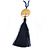 Dark Blue Crystal Bead Necklace with Gold Tone Tree Of LIfe/ Silk Tassel Pendant - 84cm L/ 10cm Tassel - view 3