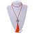 Orange Crystal Bead Necklace with Bronze Tone Seed Of Life Mandala/ Silk Tassel Pendant - 88cm L/ 10cm Tassel - view 2