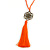 Orange Crystal Bead Necklace with Bronze Tone Seed Of Life Mandala/ Silk Tassel Pendant - 88cm L/ 10cm Tassel - view 4