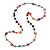 Long Multicoloured Glass and Shell Bead with Silver Tone Metal Wire Element Necklace - 120cm L