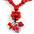 Statement Ceramic, Wood, Resin Tassel Black Cord Necklace (Red) - 54cm L/ 10cm Tassel - Adjustable - view 4