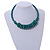 Teal Button, Round Wood Bead Wire Necklace - 46cm L - view 2