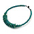 Teal Button, Round Wood Bead Wire Necklace - 46cm L - view 4