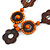 Brown/ Orange Wood Floral Motif Black Cord Necklace - 60cm L/ Adjustable - view 2