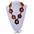 Brown/ Orange Wood Floral Motif Black Cord Necklace - 60cm L/ Adjustable - view 6