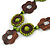 Brown/ Lime Green Wood Floral Motif Black Cord Necklace - 60cm L/ Adjustable - view 3