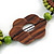Brown/ Lime Green Wood Floral Motif Black Cord Necklace - 60cm L/ Adjustable - view 5