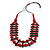 Cherry Red/ Brown Wood Bead Black Cotton Cord Necklace - 70cm L