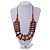 Orange/ Brown Wood Bead Black Cotton Cord Necklace - 70cm L - view 2
