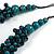 Teal Wood Bead Cluster Black Cotton Cord Necklace - 80cm L/ Adjustable - view 5