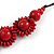 Cherry Red Wood Bead Floral Cotton Cord Necklace - Adjustable - view 5