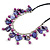 Purple/ Violet Glass Bead, Sea Shell Nugget Black Cord Necklace - 50cm L/ 4cm Ext - view 3