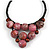 Statement Dusty Pink Resin Ball, Black Rubber Cord Bib Necklace - 52cm L - view 3