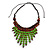 Statement Wood Cord Fringe Necklace In Lime Green and Brown - Adjustable