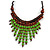 Statement Wood Cord Fringe Necklace In Lime Green and Brown - Adjustable - view 3