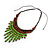 Statement Wood Cord Fringe Necklace In Lime Green and Brown - Adjustable - view 4