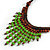 Statement Wood Cord Fringe Necklace In Lime Green and Brown - Adjustable - view 5
