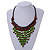 Statement Wood Cord Fringe Necklace In Lime Green and Brown - Adjustable - view 2