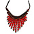 Statement Wood Cord Fringe Necklace  In Red and Brown - Adjustable - view 3