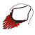 Statement Wood Cord Fringe Necklace  In Red and Brown - Adjustable - view 4