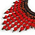 Statement Wood Cord Fringe Necklace  In Red and Brown - Adjustable - view 5