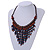 Statement Wood Cord Fringe Necklace In Dark Blue and Brown - Adjustable - view 2