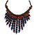 Statement Wood Cord Fringe Necklace In Dark Blue and Brown - Adjustable - view 3