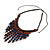 Statement Wood Cord Fringe Necklace In Dark Blue and Brown - Adjustable - view 4