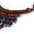 Statement Wood Cord Fringe Necklace In Dark Blue and Brown - Adjustable - view 6