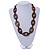 Statement Wood Oval Link with Green Ceramic Bead Black Cord Necklace - 60cm L - view 2