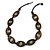Statement Wood Oval Link with Green Ceramic Bead Black Cord Necklace - 60cm L