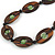 Statement Wood Oval Link with Green Ceramic Bead Black Cord Necklace - 60cm L - view 4