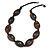 Statement Wood Oval Link with Teal Ceramic Bead Black Cord Necklace - 60cm L
