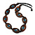 Statement Wood Oval Link with Teal Ceramic Bead Black Cord Necklace - 60cm L - view 3