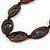 Statement Wood Oval Link with Teal Ceramic Bead Black Cord Necklace - 60cm L - view 4