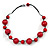 Red Wood Bead Black Cotton Cord Necklace - 52cm Long - view 3