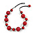 Red Wood Bead Black Cotton Cord Necklace - 52cm Long