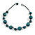 Teal Green Wood Bead Black Cotton Cord Necklace - 52cm Long - view 3