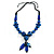 Chunky Blue Resin, Ceramic Bead Black Cord Tassel Necklace - 66cm L/ 11cm Tassel