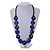 Blue Ceramic and Brown Wood Bead Necklace - 74cm Long - view 2