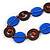 Blue Ceramic and Brown Wood Bead Necklace - 74cm Long - view 4