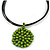 Black Rubber Cord Necklace with Lime Green Wood Bead Medallion Pendant - 50cm L - view 3