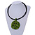 Black Rubber Cord Necklace with Lime Green Wood Bead Medallion Pendant - 50cm L - view 2