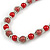 Red Glass Bead with Silver Tone Metal Wire Element Necklace - 70cm Long - view 4