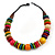 Statement Multicoloured Round and Button Wood Bead Necklace - 56cm L - view 4