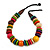 Statement Multicoloured Round and Button Wood Bead Necklace - 56cm L