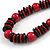Statement Red/ Black Round and Button Wood Bead Necklace - 56cm L - view 4